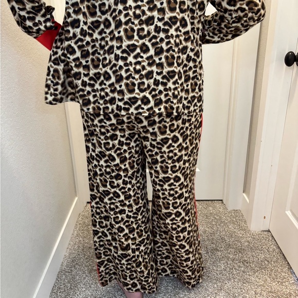 Leopard Print Pajama Set with Red Accents or can wear out to eat - Picture 3 of 13